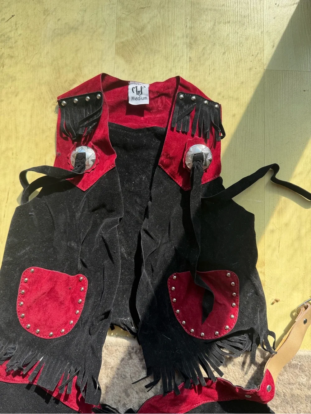Kids Black and Red Western-Inspired Costume Overalls